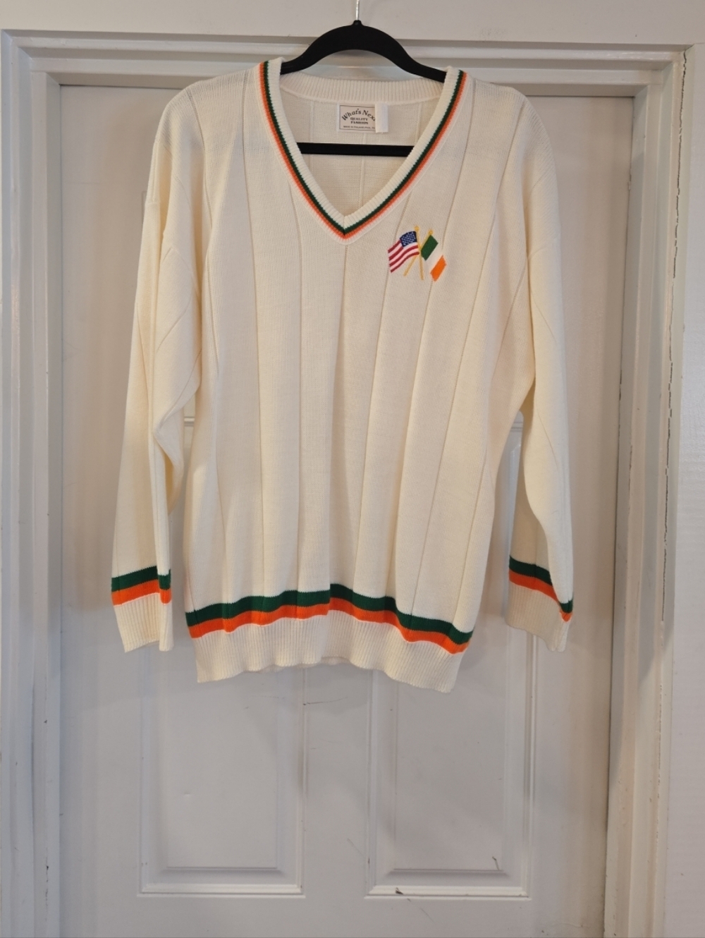 VTG 90s Whats Next Preppy Country Club American Flag Ireland Sweater Large - Picture 2 of 7